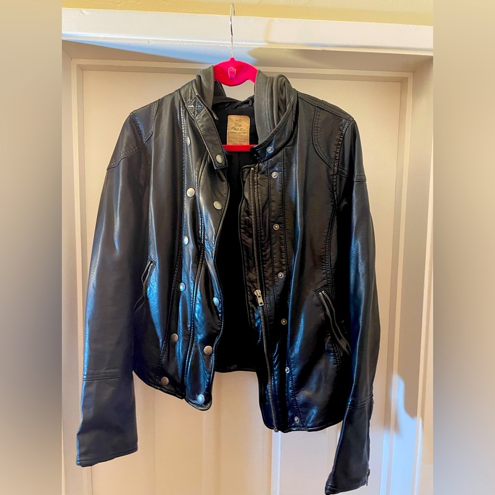 Black Vegan Leather Jacket With Hood